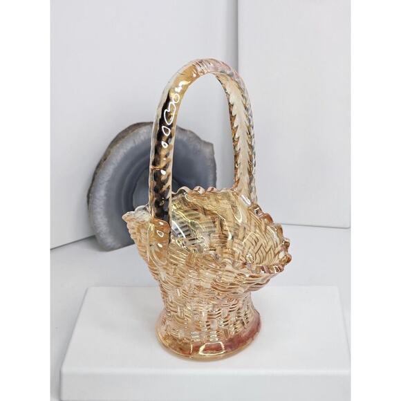 Vintage Yellowish-orange Glass Miniature Basket (Manufacturing Defects) - Picture 5 of 9